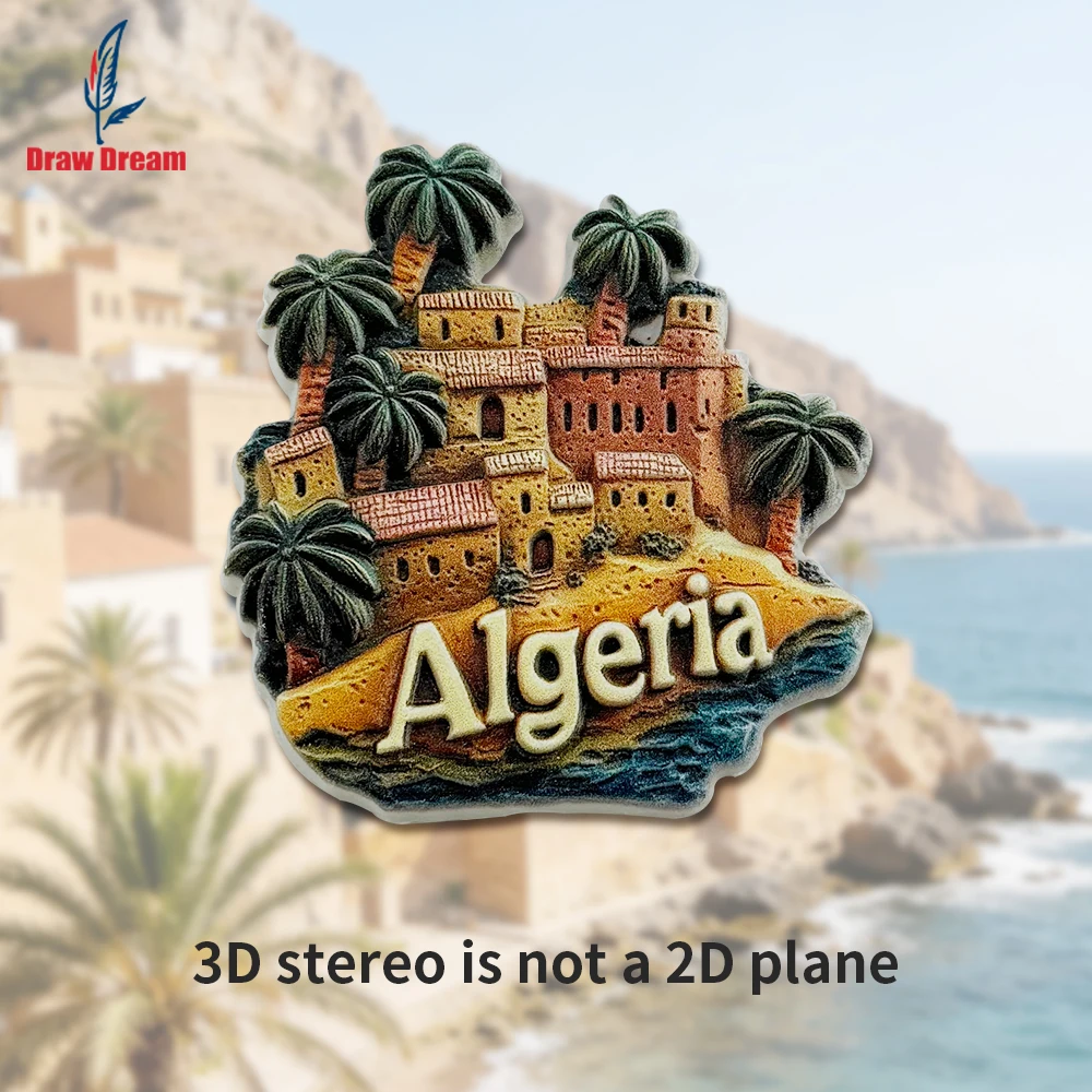 1 adhesivo 3D creativo de la ciudad mediterránea de Argelia para refrigerador, recuerdo de viaje, decoración del hogar, regalo elegante