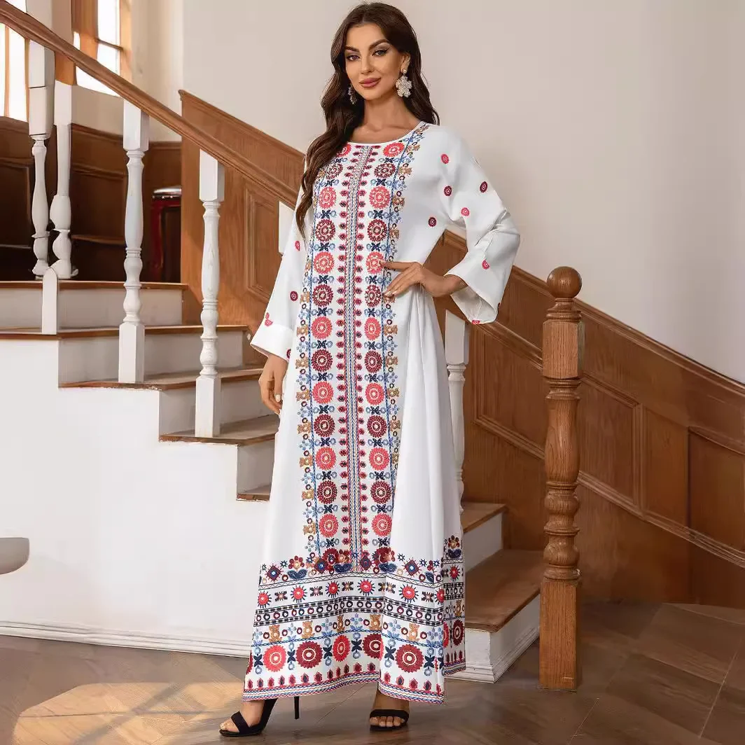 UNI Eid Muslim Dress for Women Abaya Beading Print Abayas Arab Dubai Jalabiya Party Dresses Kaftan Vestidos Largos Long Robe