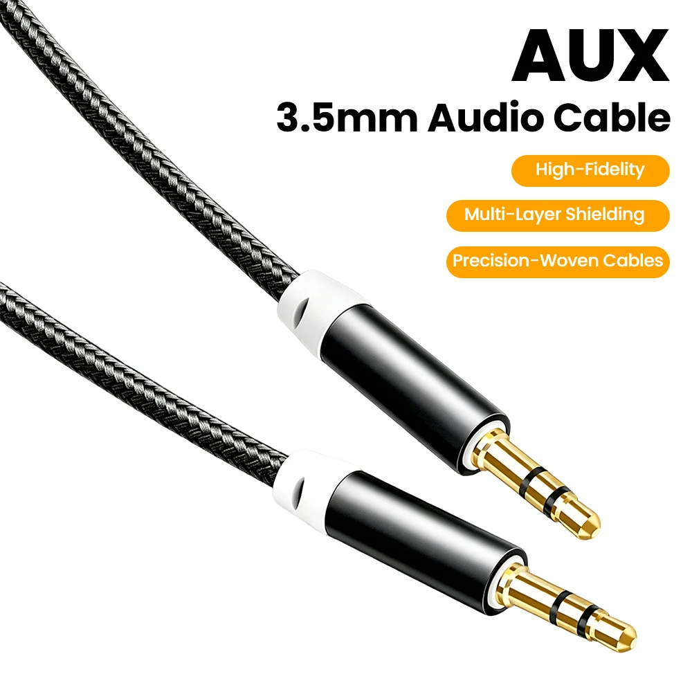 3.5mm Male to Male AUX Audio Cable Nylon Braided Hi‑Fi Stereo Aux Wire for Car Speaker Phone Laptop Tablet Headphone Amplifier