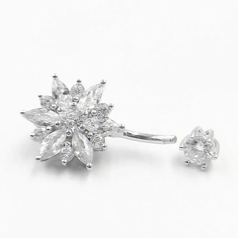 

New S925 Sterling Silver Chrysanthemum CZ Belly Ring - Body Piercing Jewelry - Wholesale