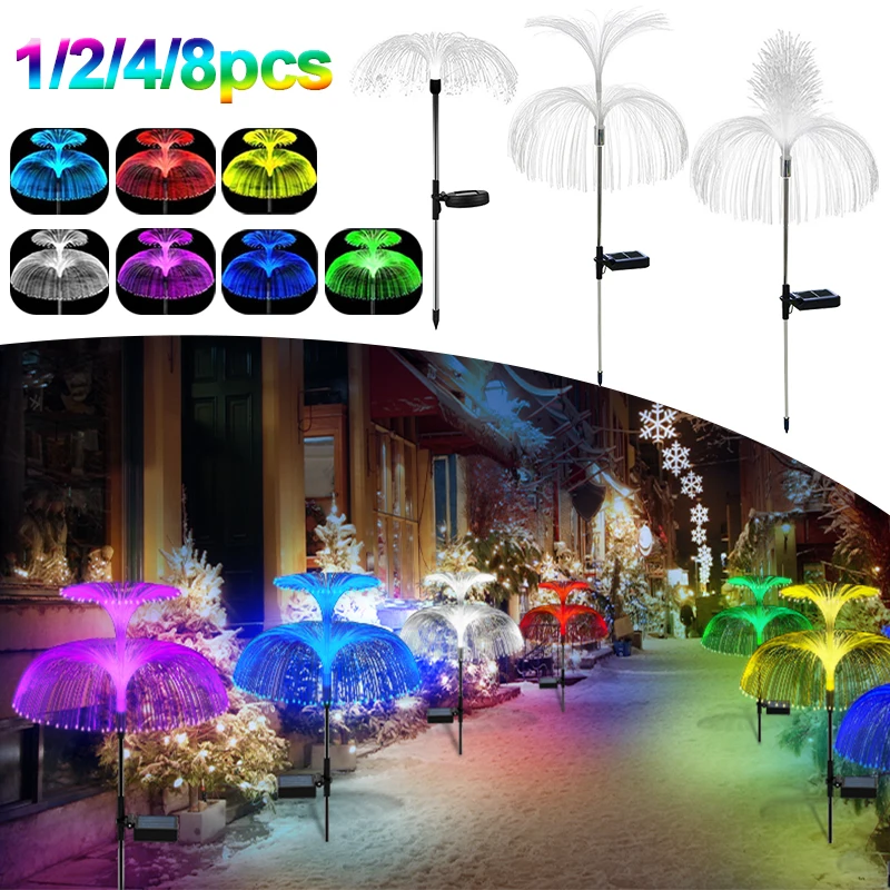 1/2/4/8 Pcs 7 Colors Solar Jellyfish Yard Lights Double Solar Flower Garden Pathway Lights Outdoor Waterproof Decor Lawn Lamps