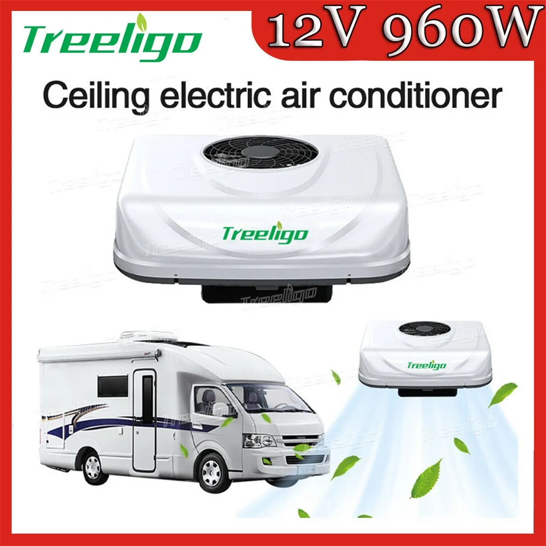 

Treeligo 12V Automotive RV Rooftop air conditioner Electric Parking Air conditioning 24V for Camper Van Bus Motorhome 15000BTU