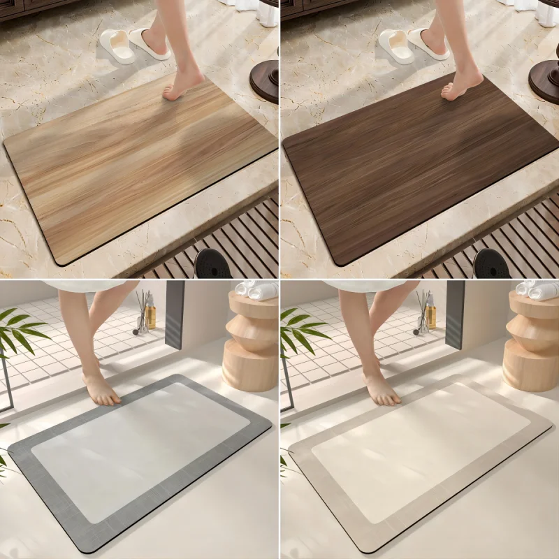 Plain Wood Pattern Bath Mat Super Absorbent Toilet Bathroom Carpet Non Slip Kitchen Rug Home Indoor Room Decoration Doormats