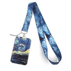 Van gogh-kimlik sahibinin boyama yıldızlı gökyüzü boyun askısı kordon anahtar kimlik kartı spor salonu usb rozeti tutucu anahtarlık aksesuarları Kalemin 6 büyük satışı olan van gogh müzesi - №2