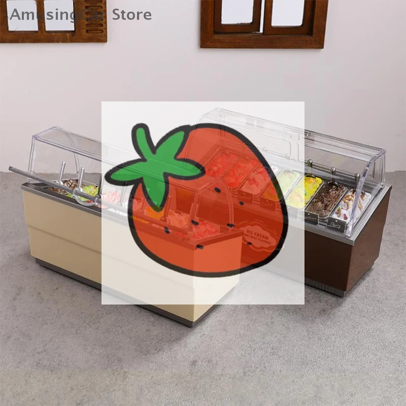 مجموعة لعب خزانة الآيس كريم للأطفال 1/12 بيت الدمى المصغر - مجموعة ألعاب المطبخ المحاكاة للحلوى