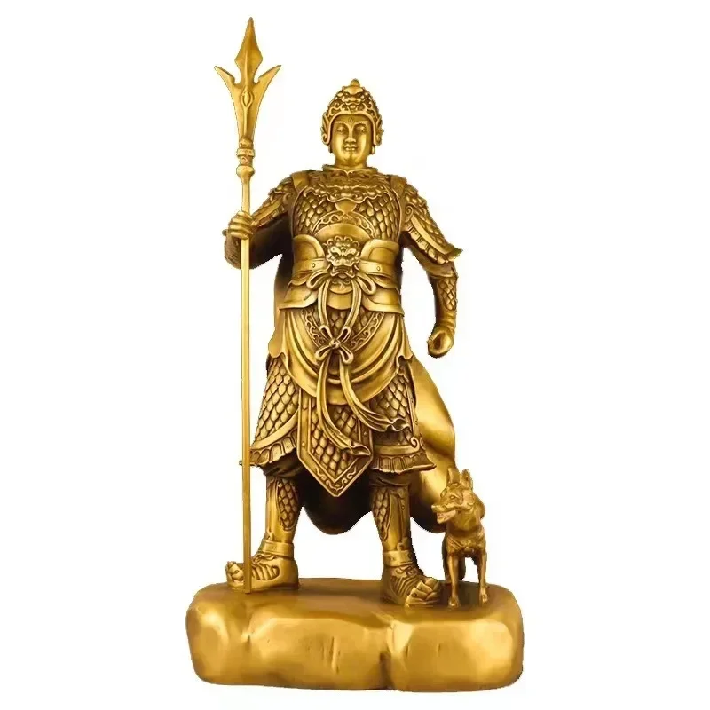 

Antique Bronze Buddha Statue Three Eyes Erlang God Hero Ornaments Three Pointed Double-edged Blade Weapon Dog Figurines Decors