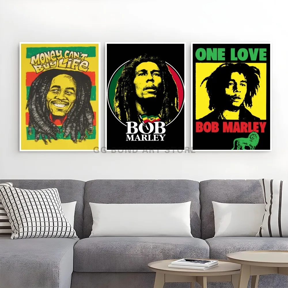 1PC Rapper Singer Self-adhesive Bob Marley Decoration Poster Art Waterproof Paper Sticker Coffee House Bar Room Wall Decor