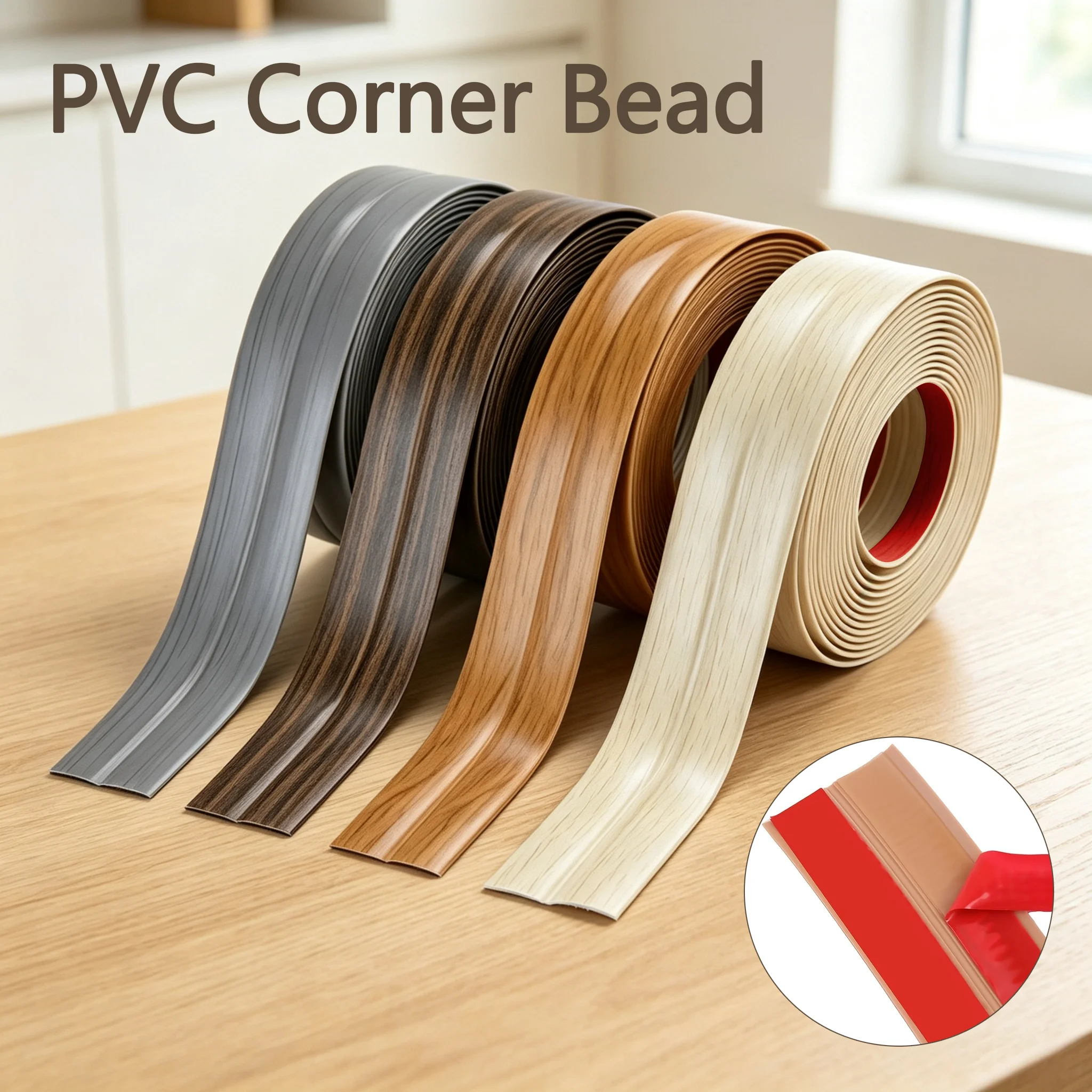 3-Meter Self-Adhesive PVC Corner Protector With Wood Grain Surface, Suitable For External, Internal, And Flat Pasting.
