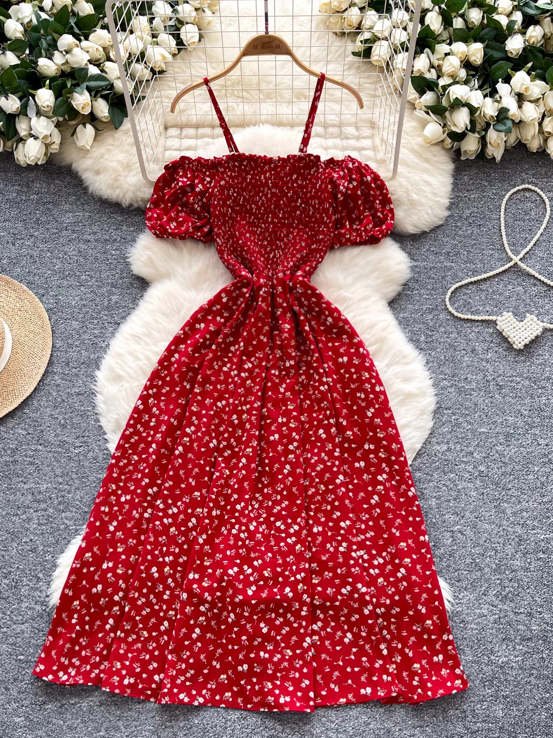 Chiffon con stampa floreale estiva Dr Vita alta da donna Bubble Sve Dimagrante Dr Coreano Sle Pendolarismo A-Line Midi Dr