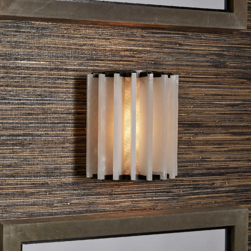 A Niche All Copper Natural Marble Designer Hotel Bedroom Bedside Study LED Corridor Villa Courtyard Artistic Design Wall Lamp