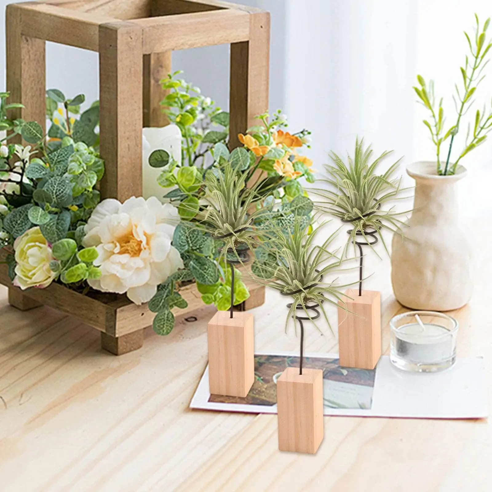 Plant Stand Wooden Air Plant Holder Multifunctional Desk Display Rack for Bedroom Living Room Tabletop Decor