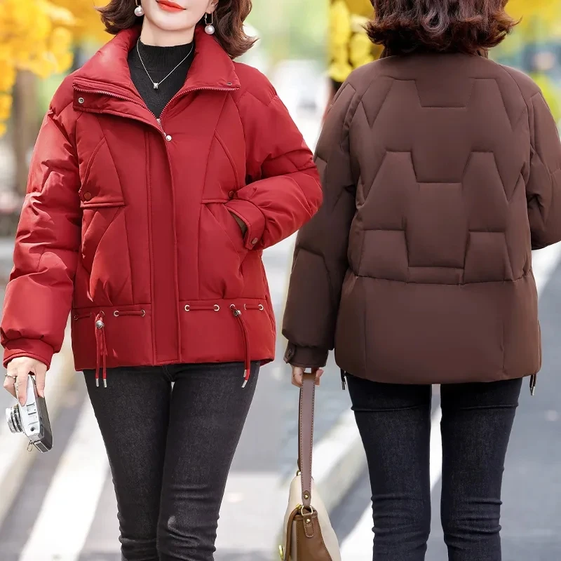 2024 Fashion Women Down Cotton Jacket Autumn Winter Stand Collar Long Sleeve Warm Coat Female Parka New Chaquetas Para Mujeres