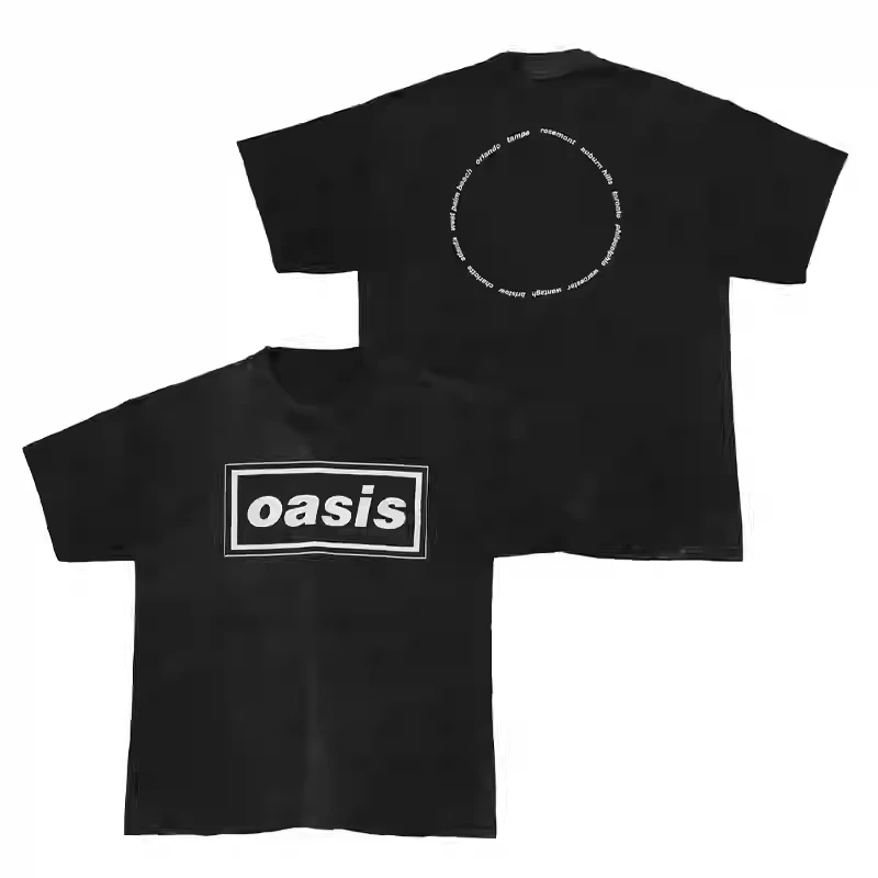

Oasis Oasis Band 2025 New Rock Retro Punk с короткими рукавами для мужчин и девочек, хлопковая летняя футболка большого размера с короткими рукавами и принтом