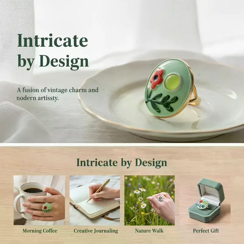 Women's Fadeless Open Ring Fresh Pastoral Style Multicolor Enamel Floral Geometric Jewelry for Outdoor Picnic Wear