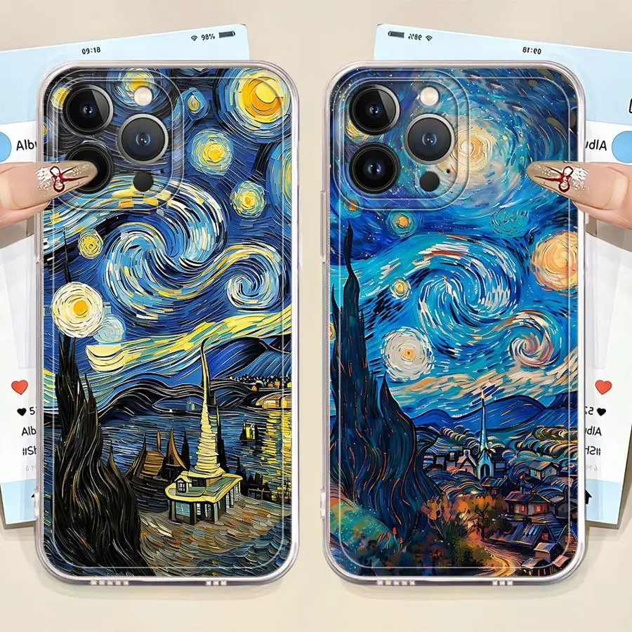 

Van Gogh Starry Sky Phone Case For iPhone 17 16 15 11 12 14 13 Pro Max Mini X XS XR 7 8 Plus SE 16E Shockproof Silicone Cover