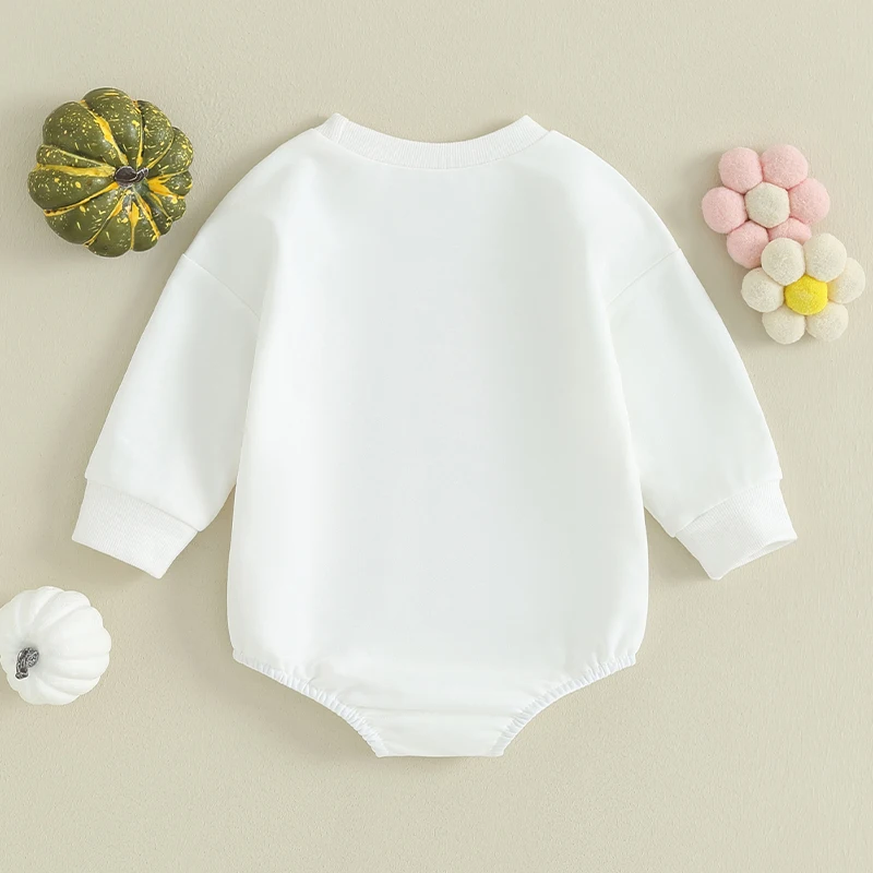 Newborn Baby Sweatshiry Romper Halloween Ghost Pumpkin Print Long Sleeve Bodysuit Fall Outfits For Infant 0-24Months