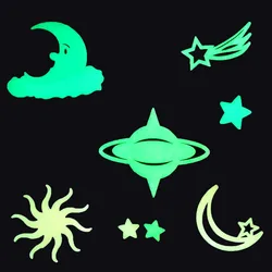 8pcs Luminous UFO Wall Stickers with Stars and Moon Room and Ceiling Fluorescent Decoration Glow in the Night Sticker