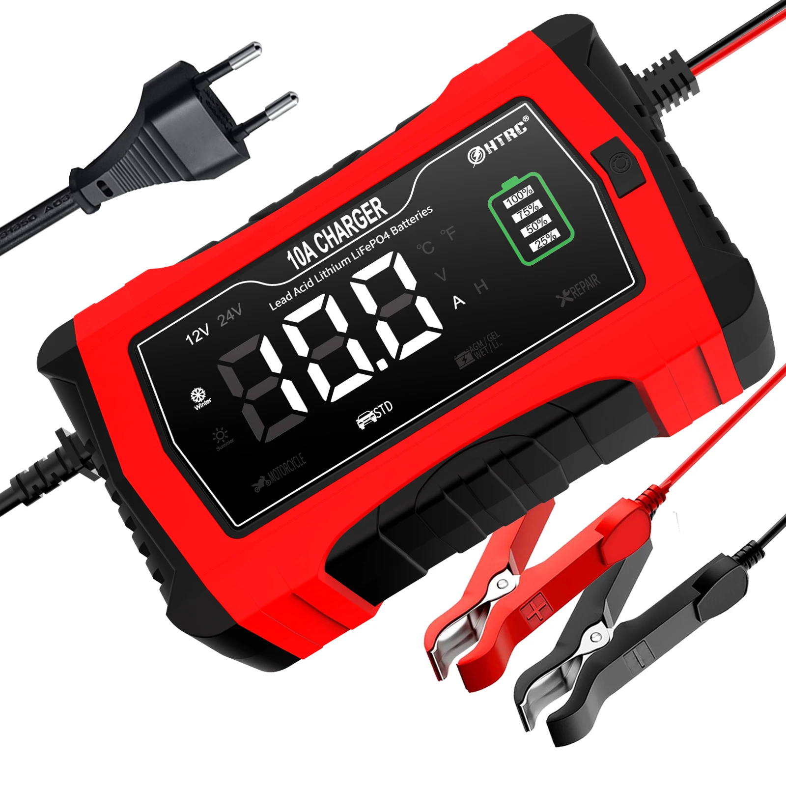 Ładowarka akumulatorów HTRC 12V-24V 10A do samochodów ATV Truck Auto Power Lithium LiFePO4 AGM GEL SLA Wet Dry Lead-Acid Battery Pulse Repair