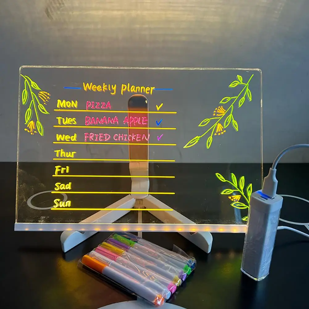 LED-Notiz tafel leuchtende Acrylbuchstaben-Trocken lösch karte mit wieder verwendbarer multifunktion aler Glow-Memo-Nachrichten tafel