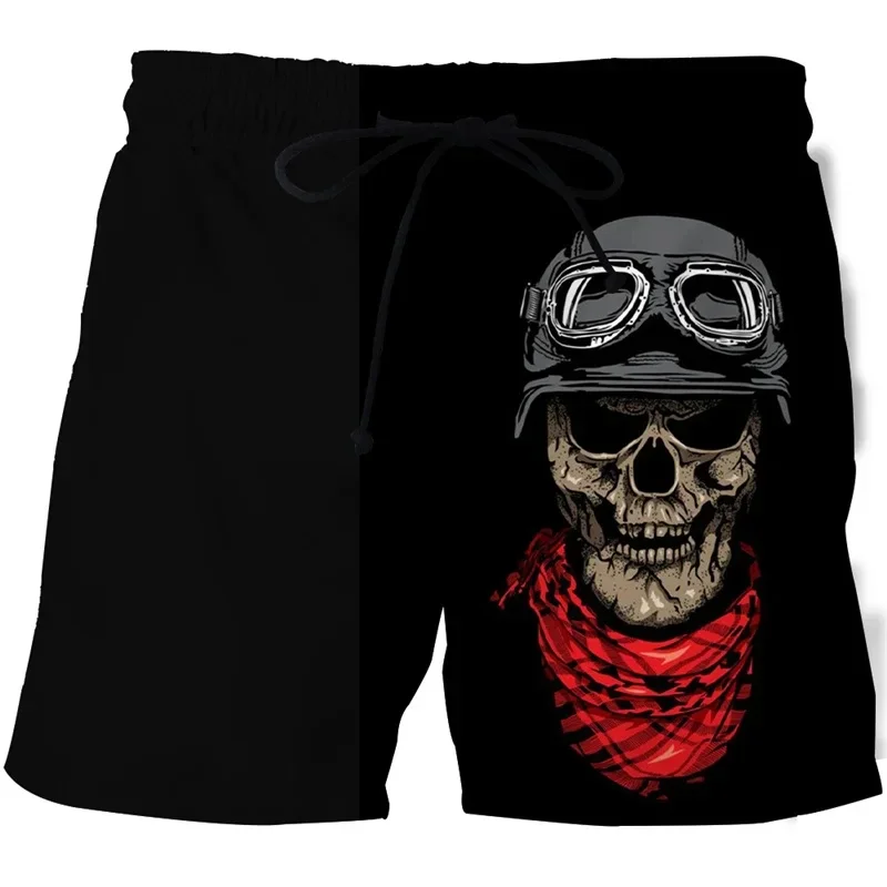 Celana pendek pantai musim panas pria, celana pendek Skull motif bunga 3D olahraga Gym berenang cepat kering celana homme ropa hombre