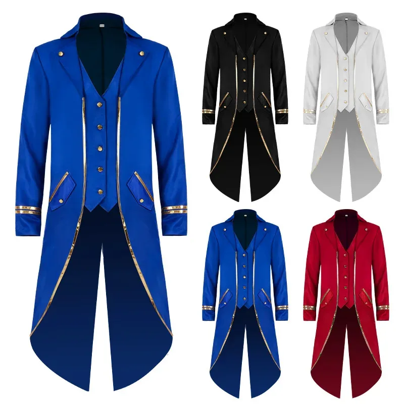 

Medieval Retro Red Tuxedo Tailcoat Mens Jacket Coats Swallowtail Dust Cosplay Steam Punk Costume Palace Dress Europe Uniform