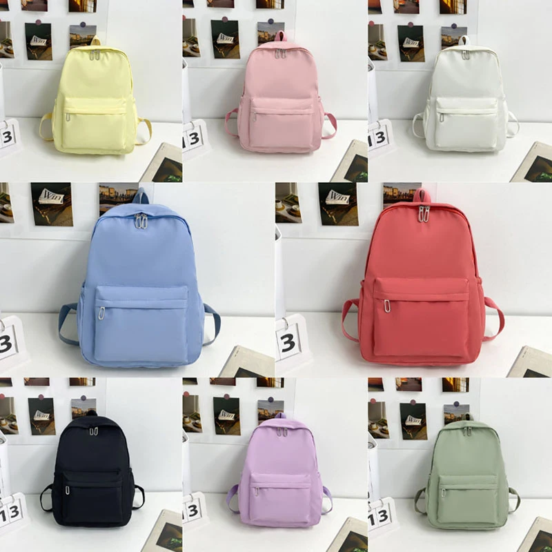 Women Schoolbag Waterproof Large Capacity School Backpack Smooth Zipper Solid Color Teens Girl Casual Daypack Bag Student Supply