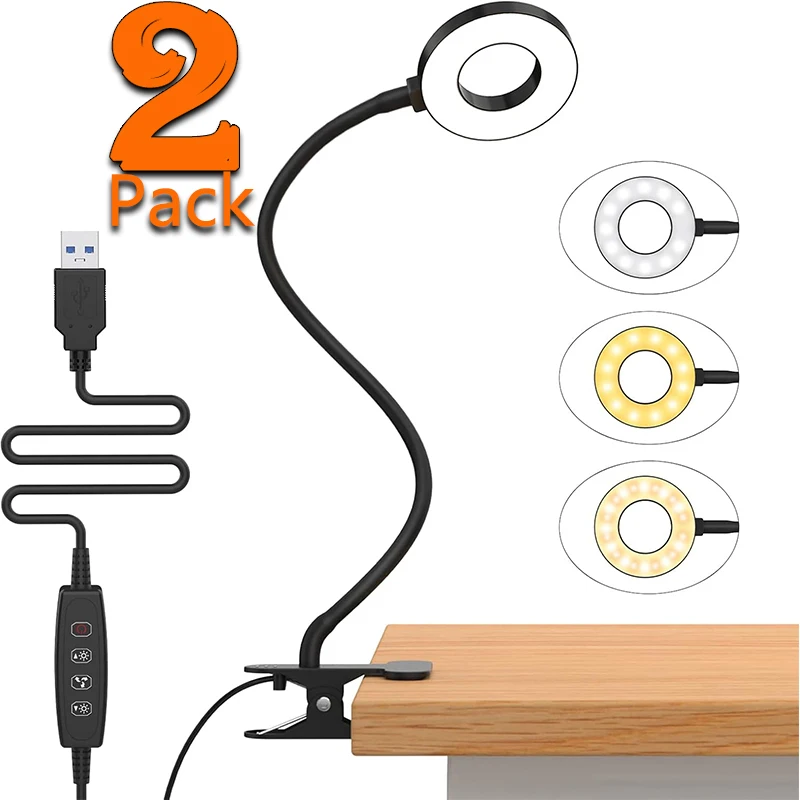 

Desk Clip on Lamp for Reading Home Office, 10 Dimmable Brightness 3 Modes, Clamp Light for Bed Headboard