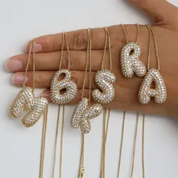 Balloon Bubble Letter Initial Necklace Box Chain Gold Plated Sparkly CZ Zircon A-Z Pendant Neckalces Jewelry Gift for Women