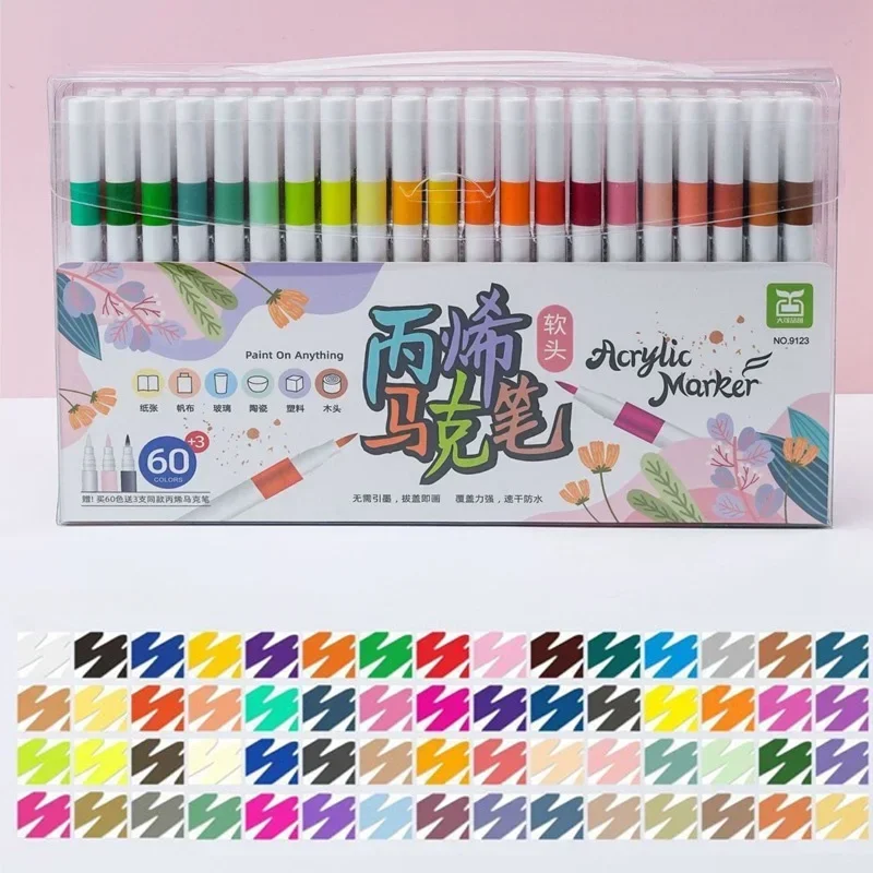 12/24/36/48/60/72 Colorful Soft Head Acrylic Marker Set for Children's Painting Graffiti DIY Washable Art Watercolor Pen