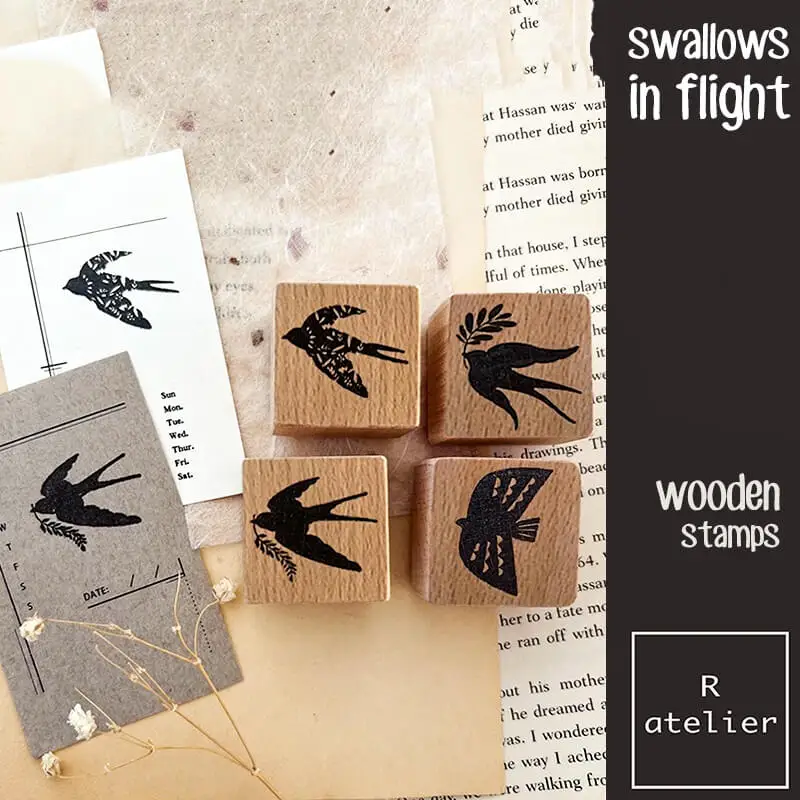 Wooden Stamp Scrapbooking 6 Types Swallows Birds Journaling Stamping DIY Decoration