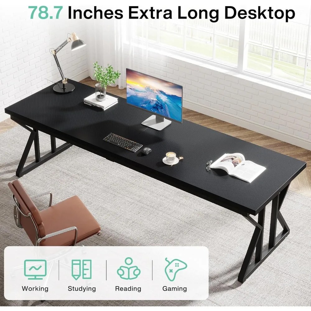 78.7 Inches Long Computer Desk, Two Person Desk Large Executive Office Desk, Double Desk Study Writing Table for Home