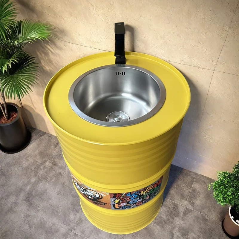 Oil drum industrial wind wash basin creative floor column wash basin