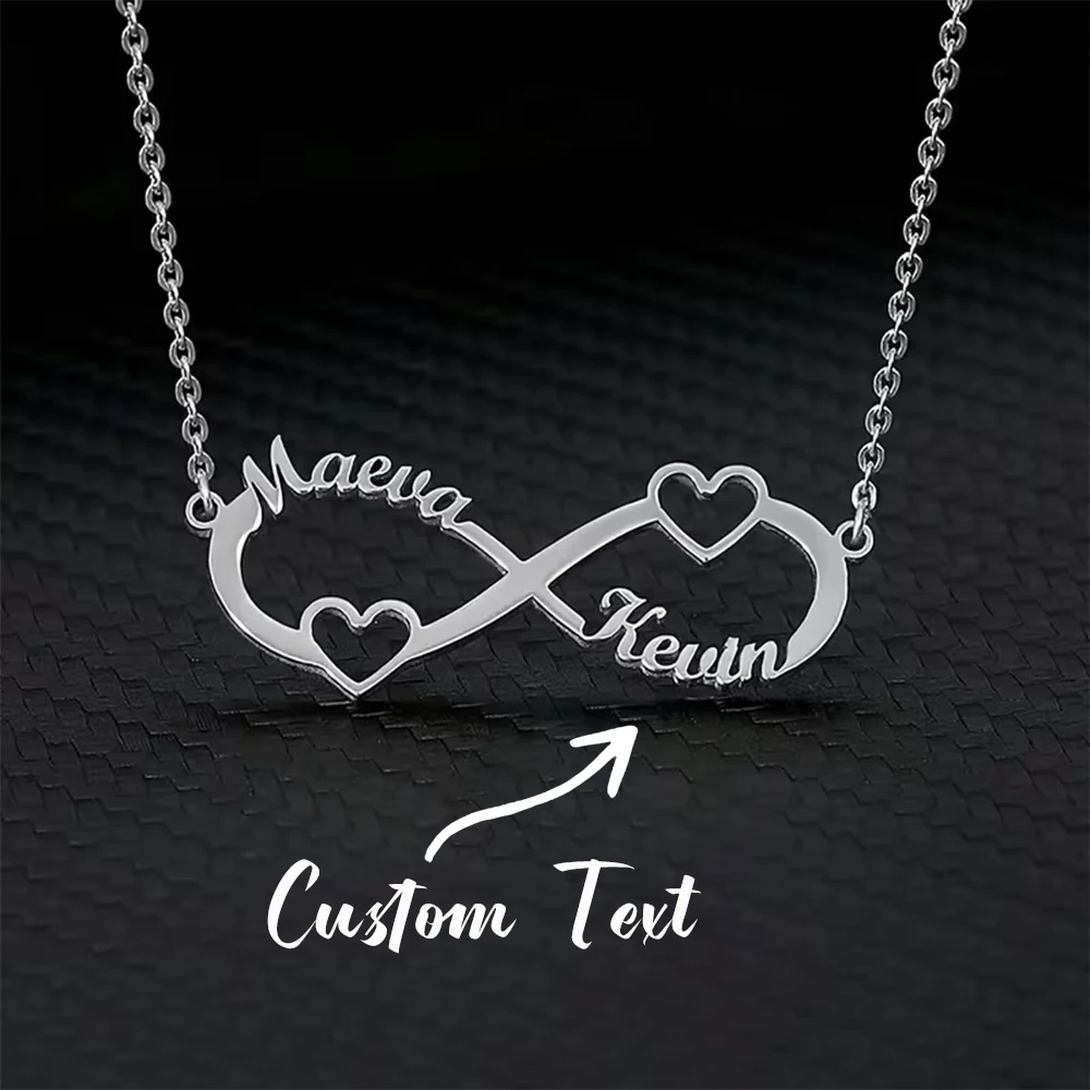Collier personnalisé avec deux noms, pendentif cœur double nom en acier inoxydable, texte personnalisé, bijoux de couple, cadeau pour femme