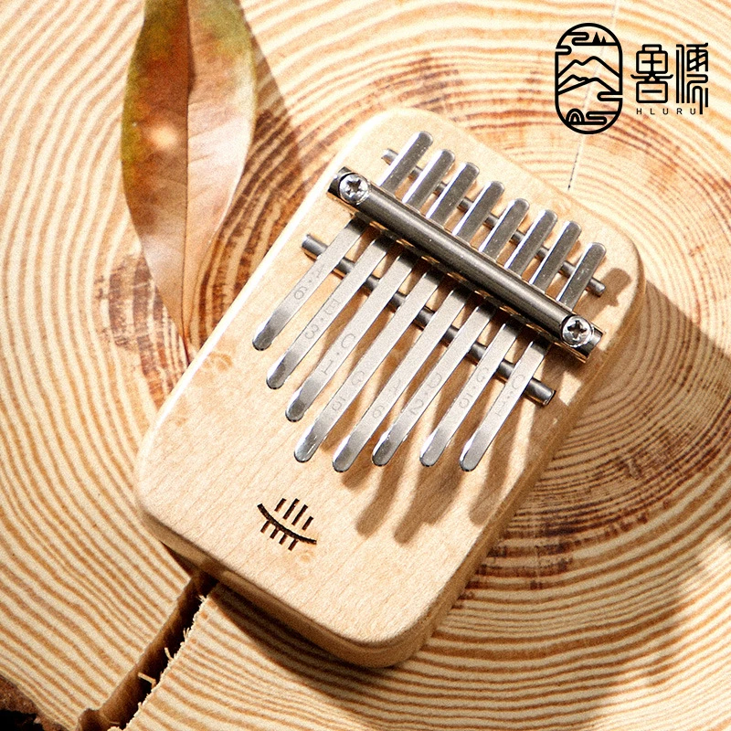 HLURU Mini Kalimba 8 Keys Professional Thumb Piano Full Veneer Solid Wood Maple Wood Portable Finger Piano Beginners Instruments