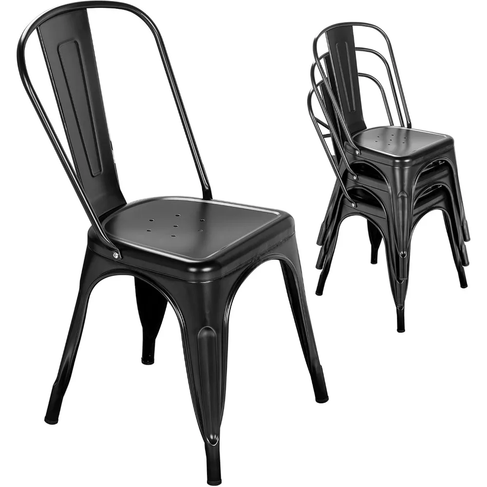 

Metal Dining Chair Farmhouse Tolix Style Stackable Waterproof Indoor Outdoor Kitchen Cafe Bistro Patio Set of 4 Black