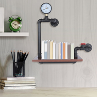 Industrial Wall Shelf Iron Pipe Wind Storage Bracket, Wood and Metal Floating Shelf, for Office, Living Room, Bathroom Black