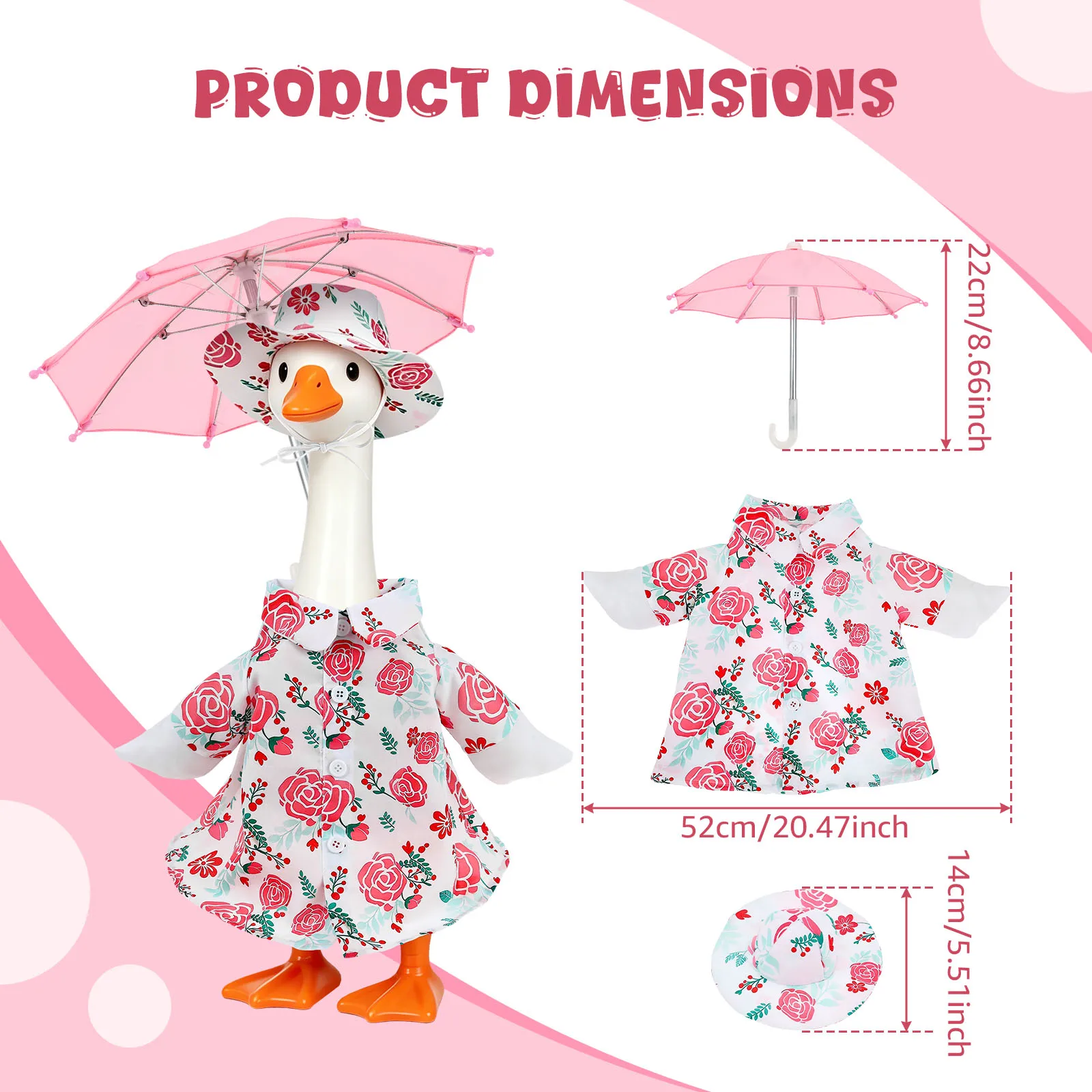 Lawn Goose Outfit Raincoat Umbrella Hat Set Porch Goose Costume Clothes For Goose-statue Garden Outdoor Decor Without Goose