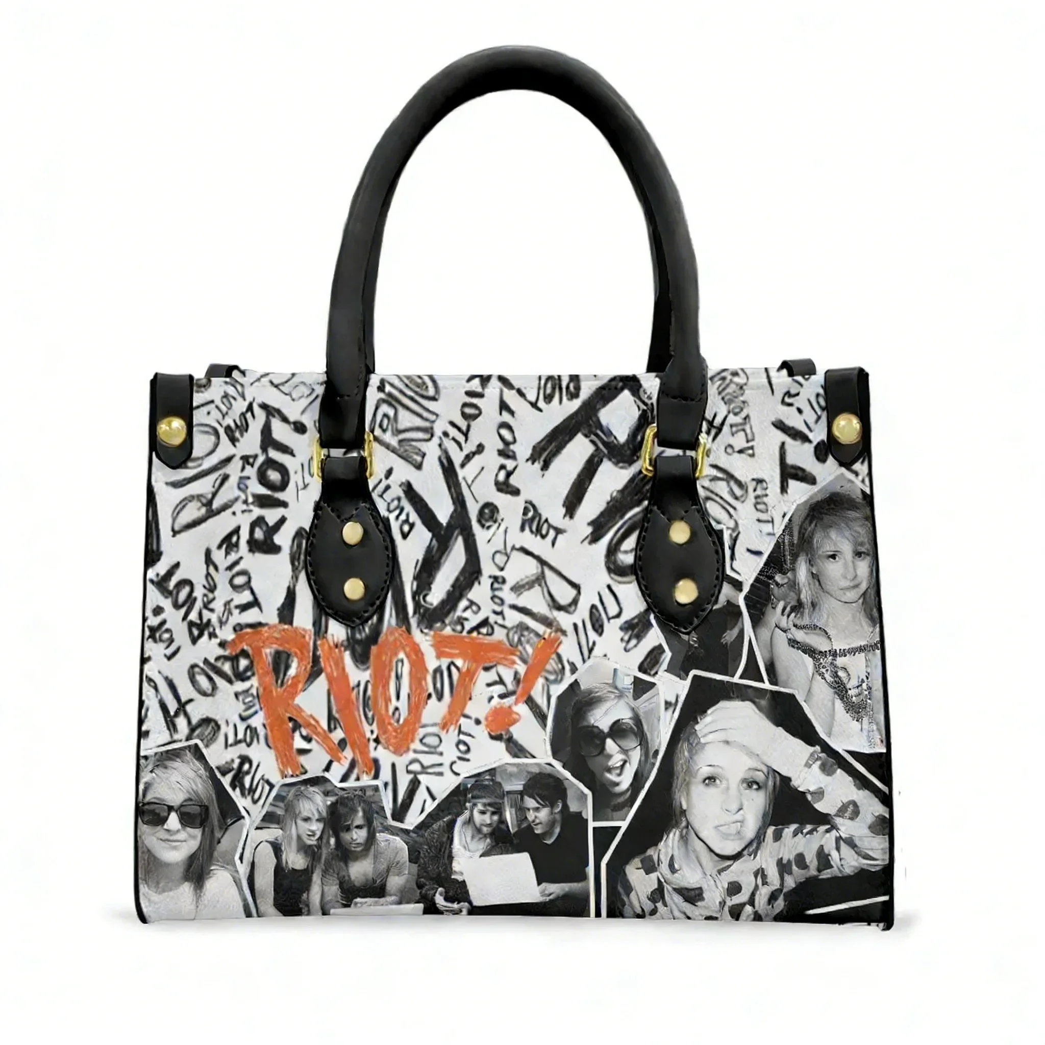 

Paramore Rock Band Tote Bag Purse Womens Mens Retro Personalized Text Image PU Leather Handbag Business Shopping Gift Bags