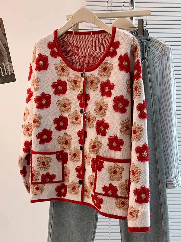 سترة محبوكة كلاسيكية من Faionable سترة مستديرة Ne مفتوحة ملابس خارجية للنساء مقاس كبير لخريف 2025 مطرزة #2