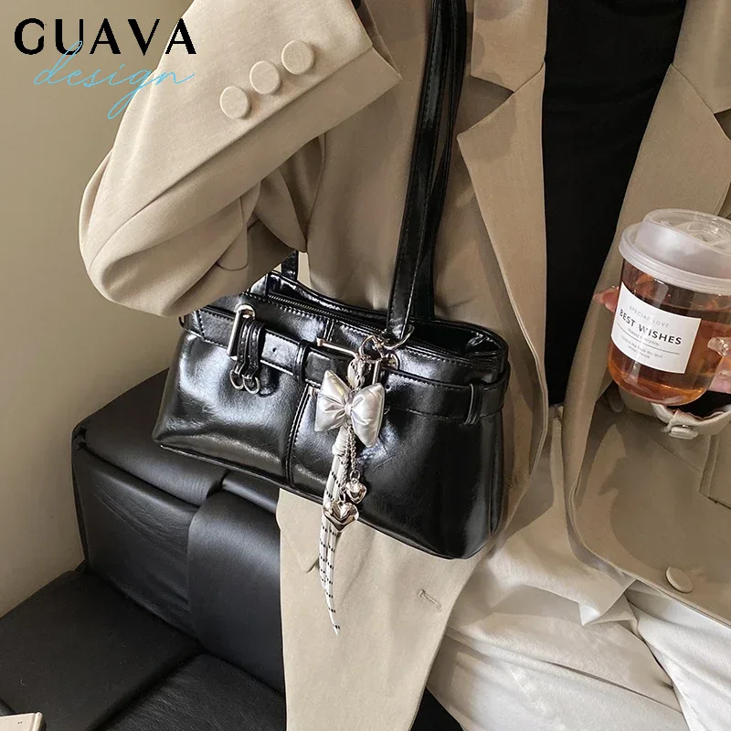 

Belt Buckle Design Shoulder Satchels Bag for Women New in Luxury Designer Handbags Branded Fashion Totes with Pendant