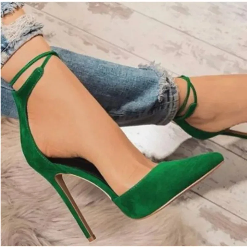 High Heels Frauen Zeigen Schuhe Sandalen Spitz Schnalle Flock 12CM Dünne Fersen ELEGANTE Kleid Sandalen Frauen Schuh Zapato mujer