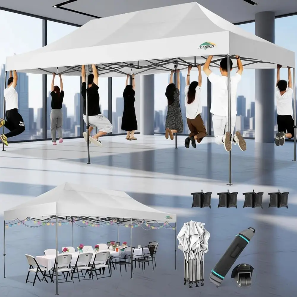 

Палатка для свадеб и вечеринок 10x20 футов, усиленная, легко устанавливаемая, всесезонная, водонепроницаемая, белая, с сумкой на колесах