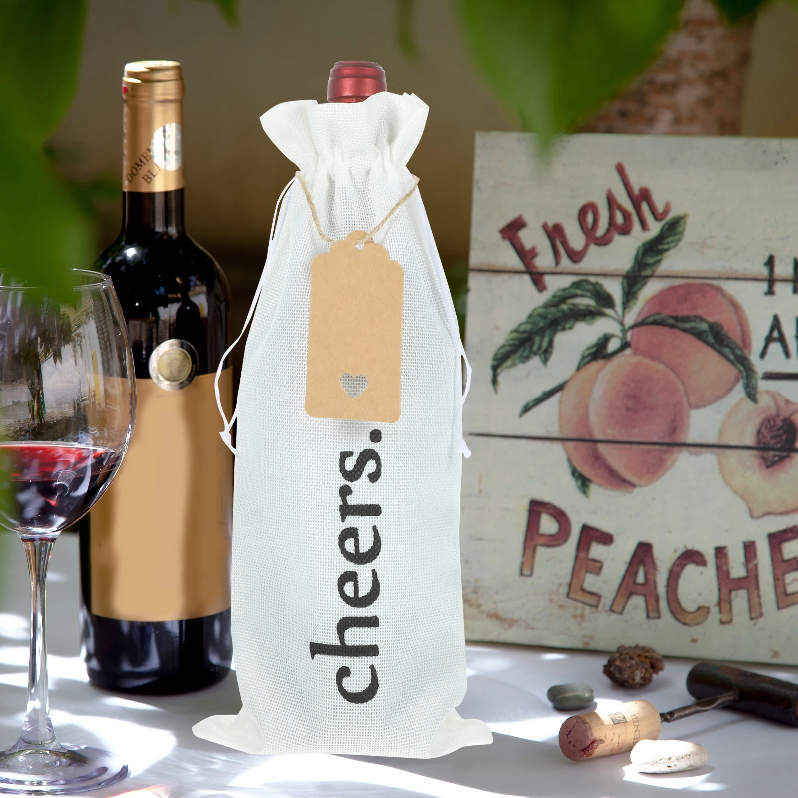 

12 Wine Bottle Bags Set White Linenette Drawstring Gift Reusable Packing Storage Pouch Tag Marker Pen Bundle Travel