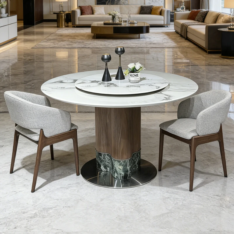 

Marble dining table, high-end villa designer round table, Italian modern simple dining table