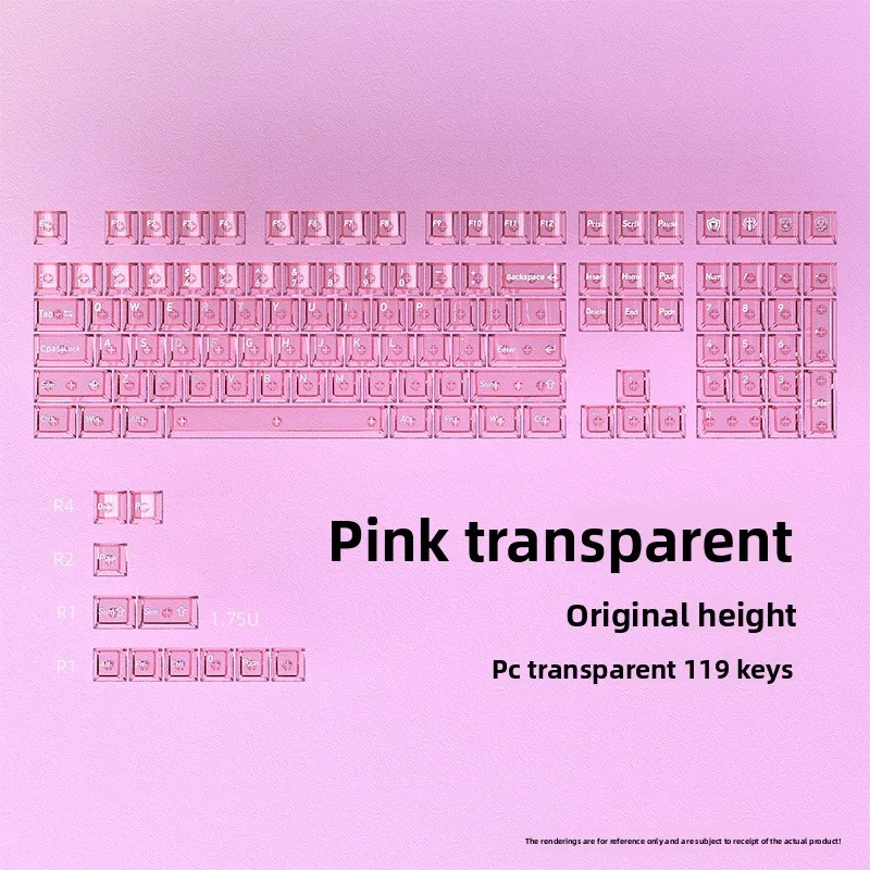 

KUXM Crystal Pink Mechanical Keyboard Keycaps Original Height Small Full Set 119 Keys Magnetic Axis Transparent