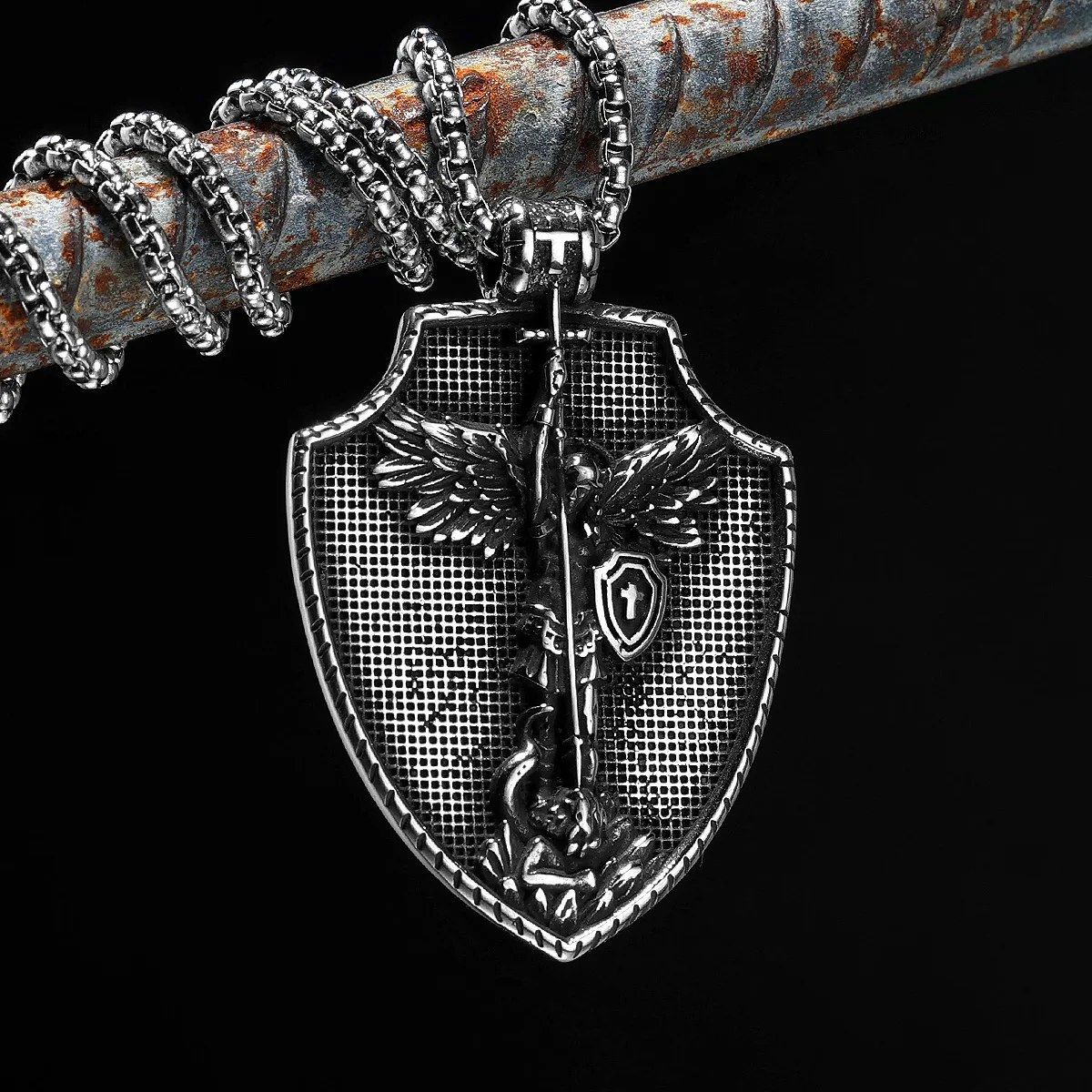 Archangel Guardian Necklace 316L Stainless Steel St.Michael Wing Pendants Men Chain Amulet Rock Holy Jewelry Xmas Gift Wholesale