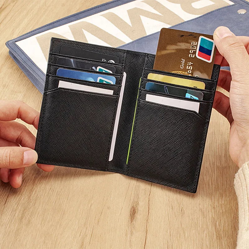 

Мужской держатель для кредитных карт в деловом стиле с перекрестной полосой, классический минималистичный черный, с несколькими отделениями для карт сзади