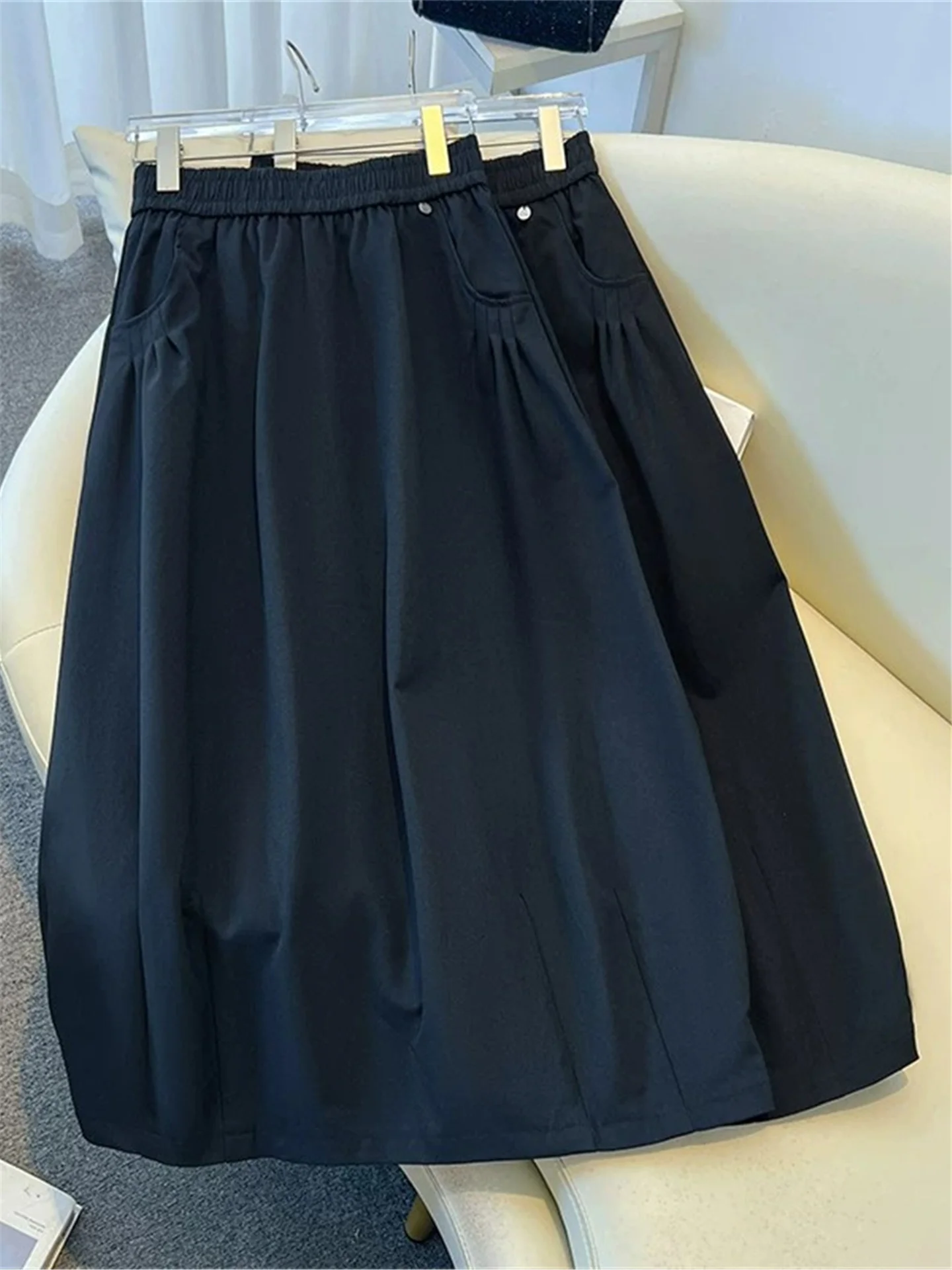 

Fashionable A-Line Midi Skirt Women's New Style Slimming High Waist Loose Lazy Style Casual Polyester Fiber Summer Skirt