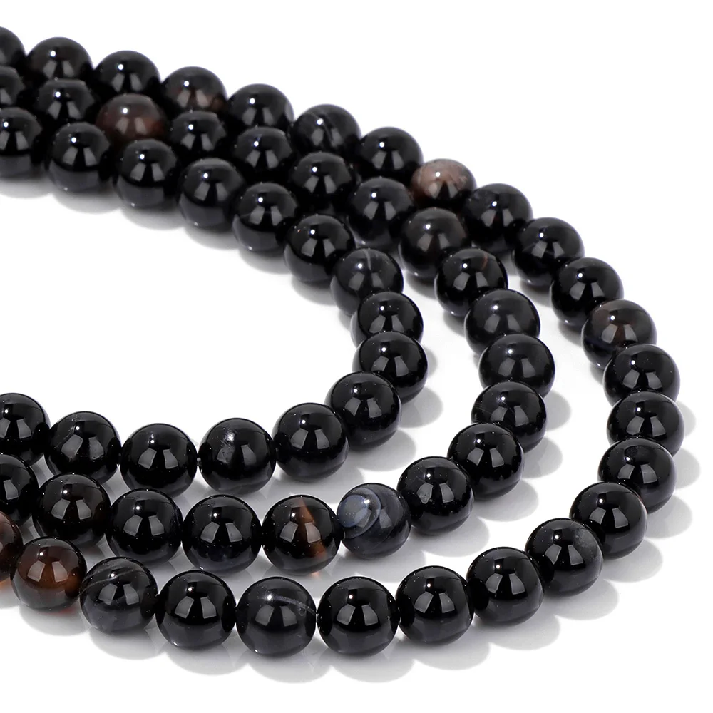 High Quality Natural Stone Black Stripe Onyx Agates Round Loose Beads 4 6 8 10 12MM Pick Size For Jewelry Making Bracelet Diy