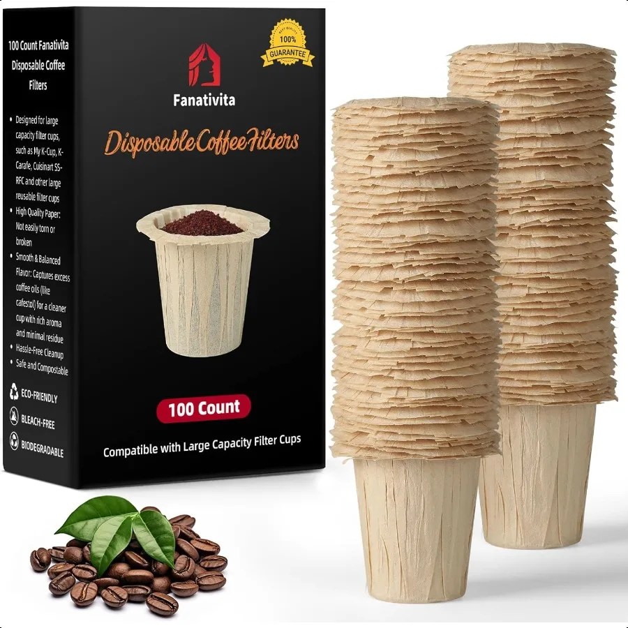 

Coffee Filters for My KCup KCarafe Cuisinart SSRFC and Other Large Reusable Filter Cups Unbleached 100 Count
